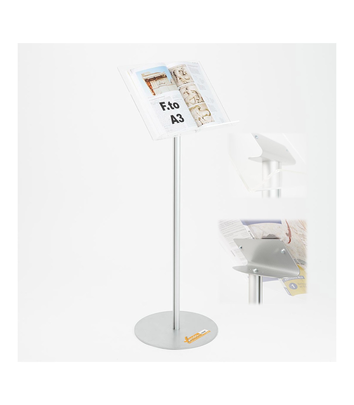 ESPOSITORE PUBBLICITARIO A LEGGIO PORTA LOCANDINE AVVISI DEPLIANT BASE METALLO