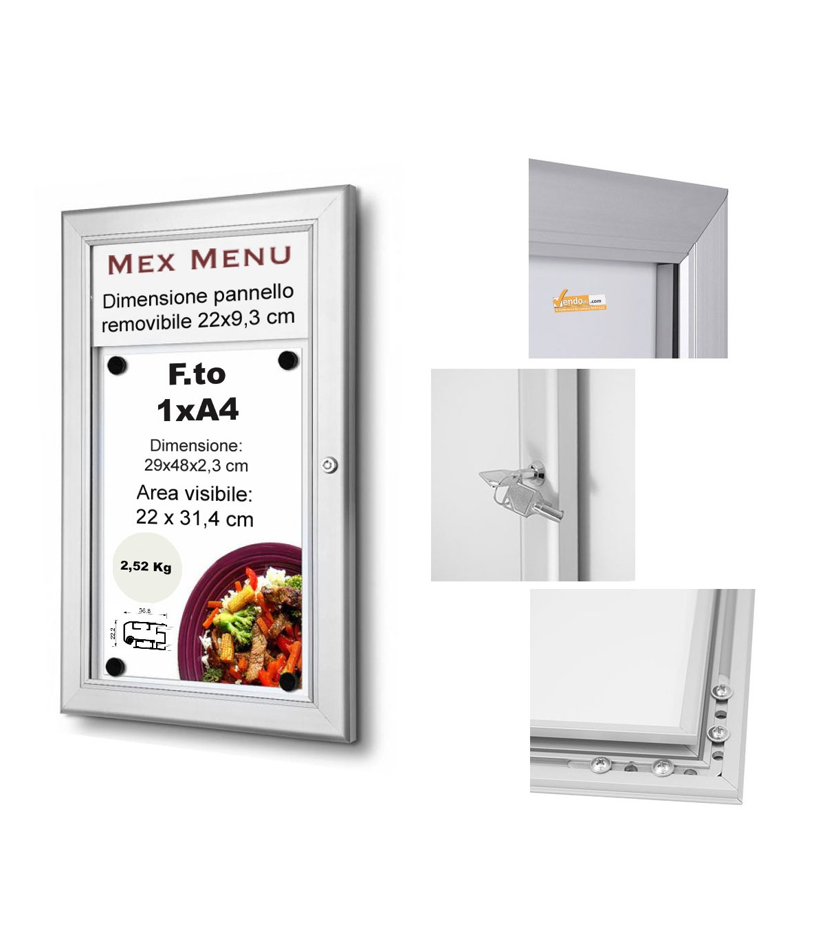 1XA4 BACHECA PORTA MENU PER ESTERNO LOGO PERSONALIZZATO SERRATURA E CHIAVI INCLUSE