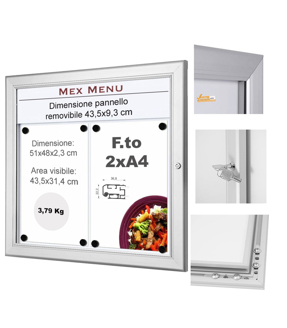 BACHECA PORTA MENU PER ESTERNO LOGO PERSONALIZZATO SERRATURA E CHIAVI INCLUSE