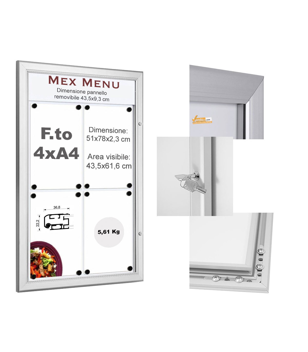 BACHECA PORTA MENU PER ESTERNO LOGO PERSONALIZZATO SERRATURA E CHIAVI INCLUSE