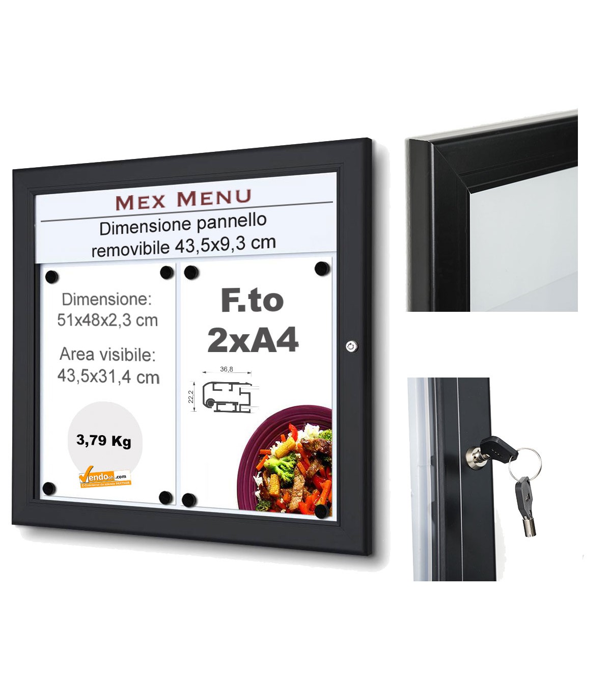 BACHECA DA ESTERNO PORTA MENU STRUTTURA ALLUMINIO COLORE NERO APERTURA A LIBRO