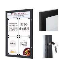BACHECA 4XA4 DA ESTERNO PORTA MENU STRUTTURA ALLUMINIO COLORE NERO APERTURA A LIBRO