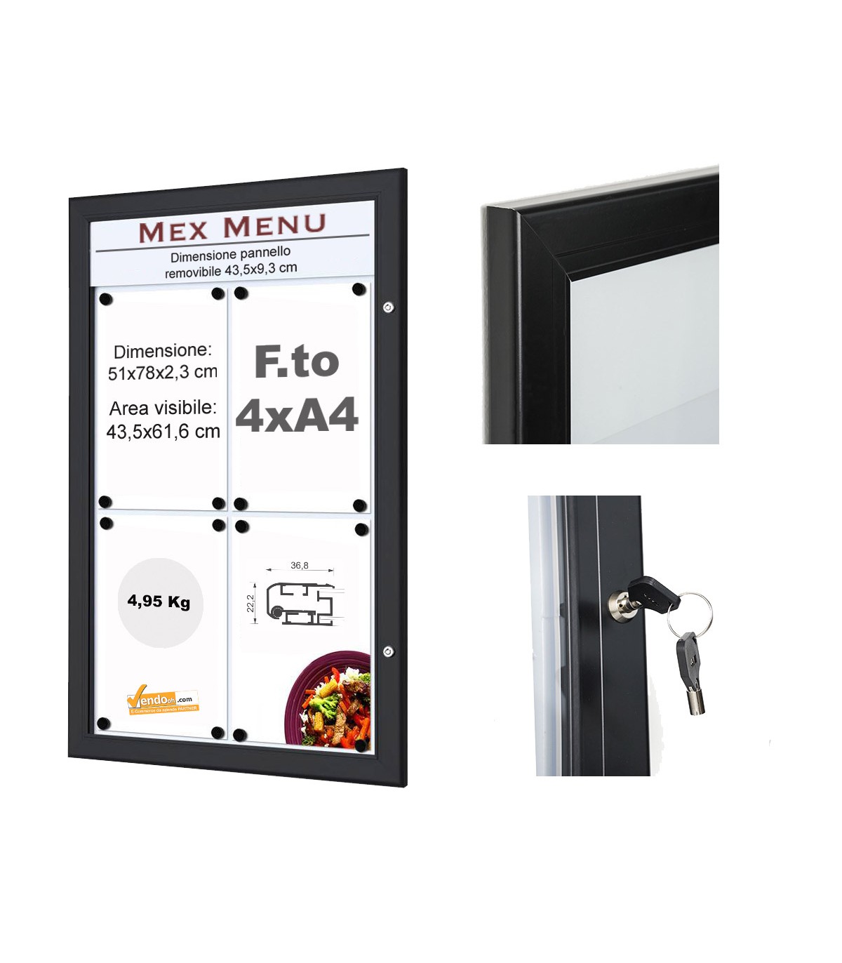 BACHECA DA ESTERNO PORTA MENU STRUTTURA ALLUMINIO COLORE NERO APERTURA A LIBRO