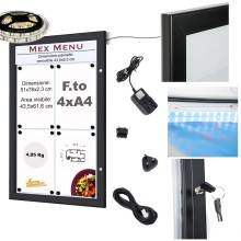 4XA4 BACHECA DA ESTERNO A LED,IN ALLUMINIO,COLORE NERO,CON SERRATURA E CHIAVE INCLUSI