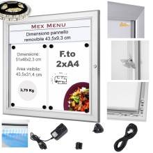 2XA4 BACHECA PORTA MENU ESTERNI LUMINOSA A LED, LOGO O REMOVIBILE, PROFILI SILVER 