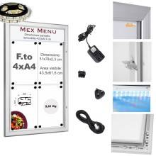 4XA4 BACHECA PORTA MENU ESTERNI LUMINOSA A LED, LOGO O REMOVIBILE, PROFILI SILVER 