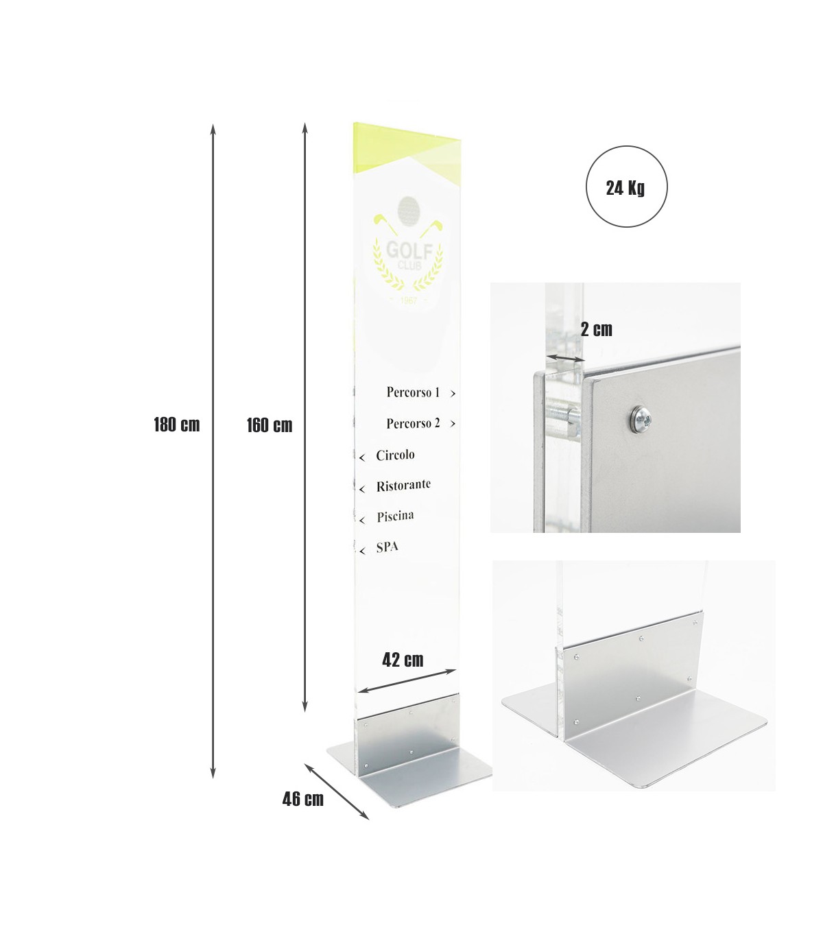 TOTEM TRASPARENTE PAVIMENTO ESPOSITORE PUBBLICITARIO PANNELLO PLEXIGLASS 42X160