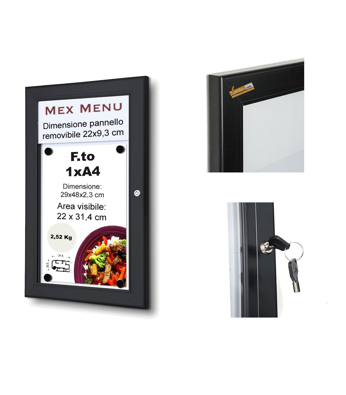 BACHECA 1 FOGLIO PER A4  DA ESTERNO PORTA MENU STRUTTURA ALLUMINIO COLORE NERO APERTURA A LIBRO