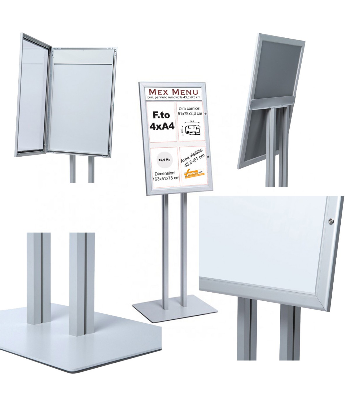 BACHECA ESPOSITORE PORTA MENU DA PAVIMENTO PER ESTERNO FORMATO 4XA4 RISTORANTE