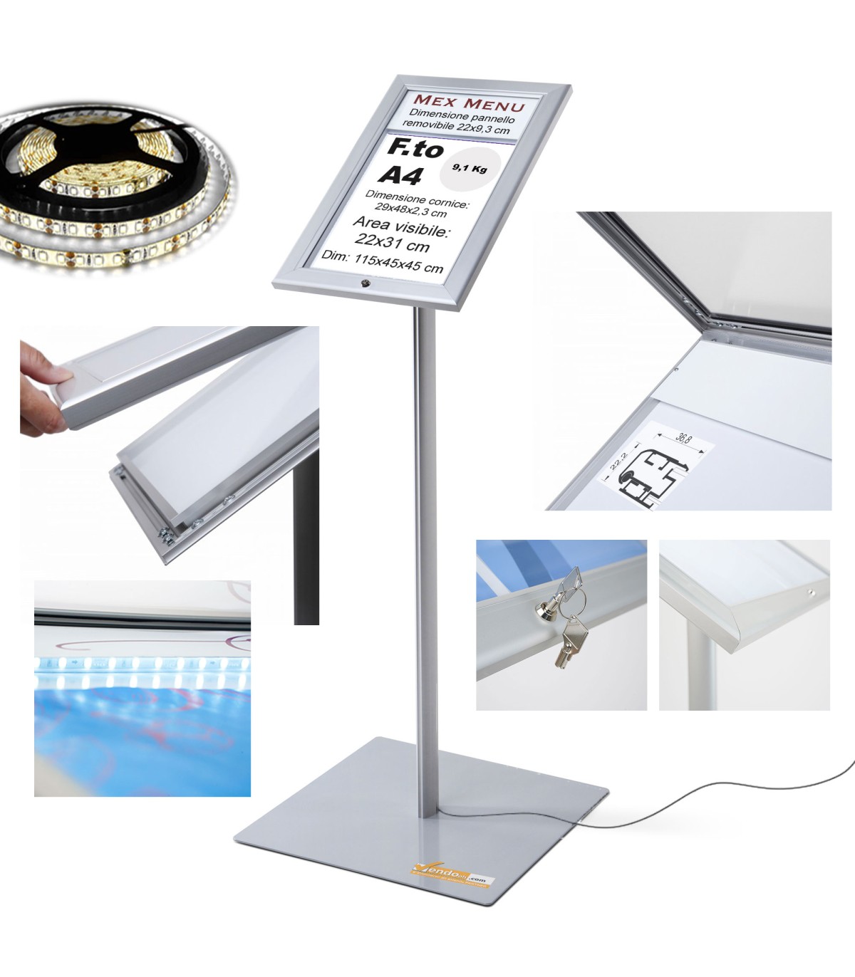 ESPOSITORE LUCE LED DA ESTERNO PORTA MENU DA PAVIMENTO ILLUMINATO FORMATO 1XA4
