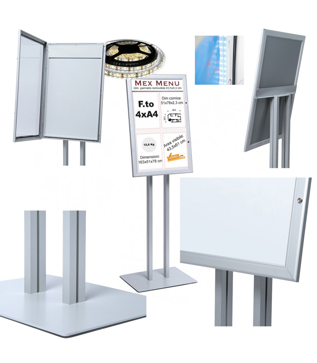 BACHECA ESPOSITORE ILLUMINATA A LED PORTA MENU DA PAVIMENTO PER ESTERNO FTO 4XA4