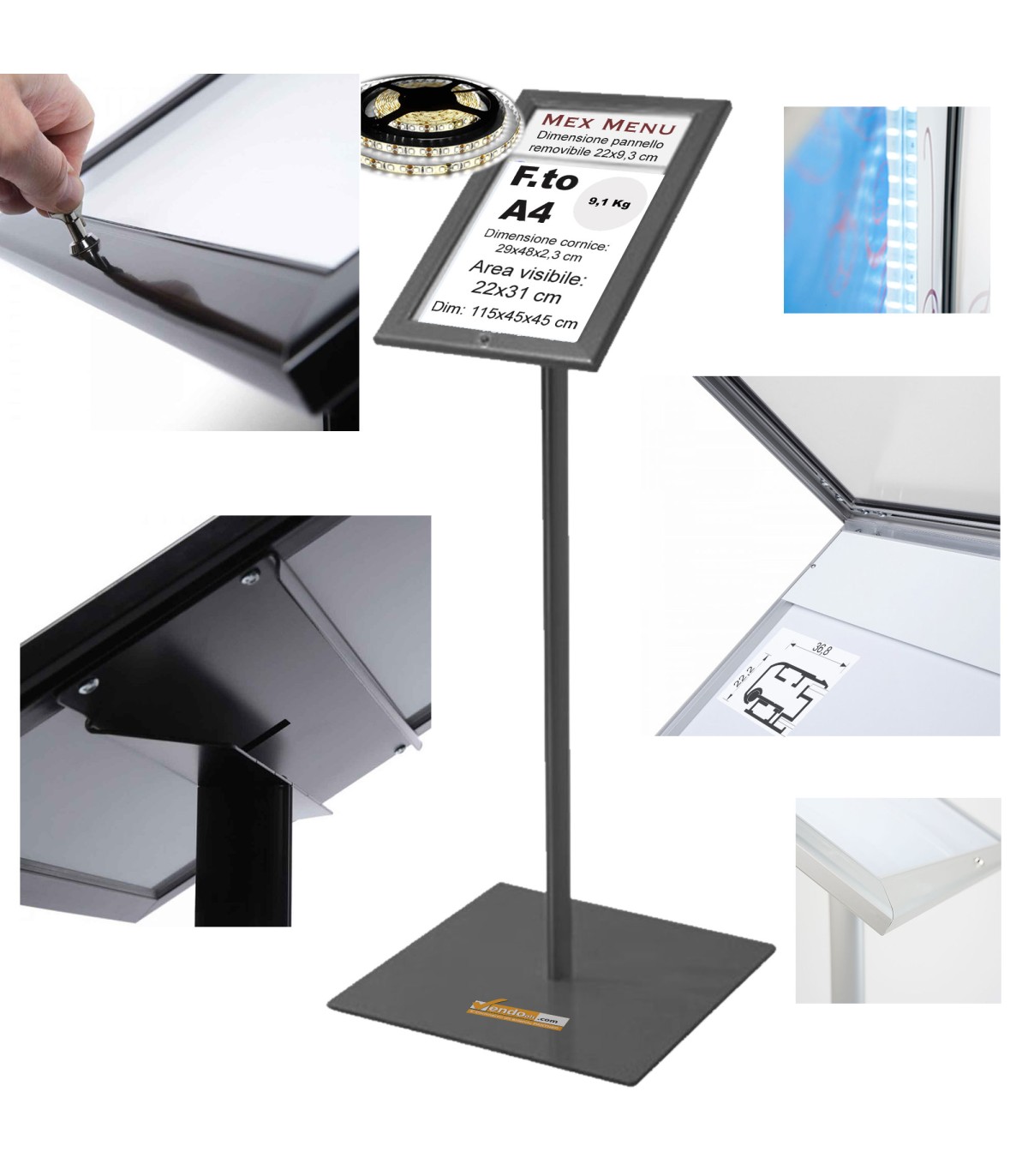ESPOSITORE LUCE LED DA METTERE IN STRADA PORTA MENU ILLUMINATO FORMATO 1XA4