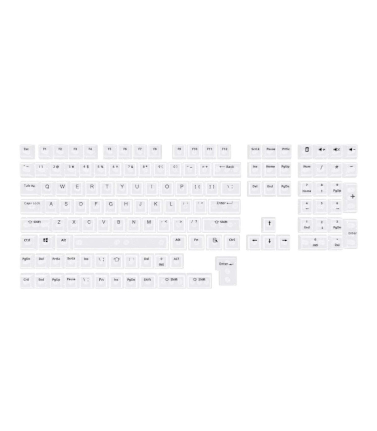 Set 132 Keycaps bianco transparente tasti tastiera meccanica LAYOUT ANSI ABS MDA