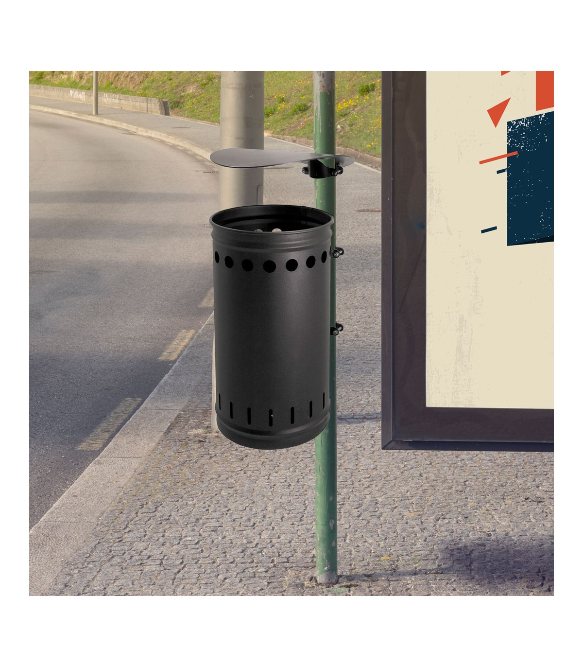 CESTINO IN METALLO PER ESTERNO DA FISSARE AL PALO BIDONE DA GIARDINO PARCO PRATO