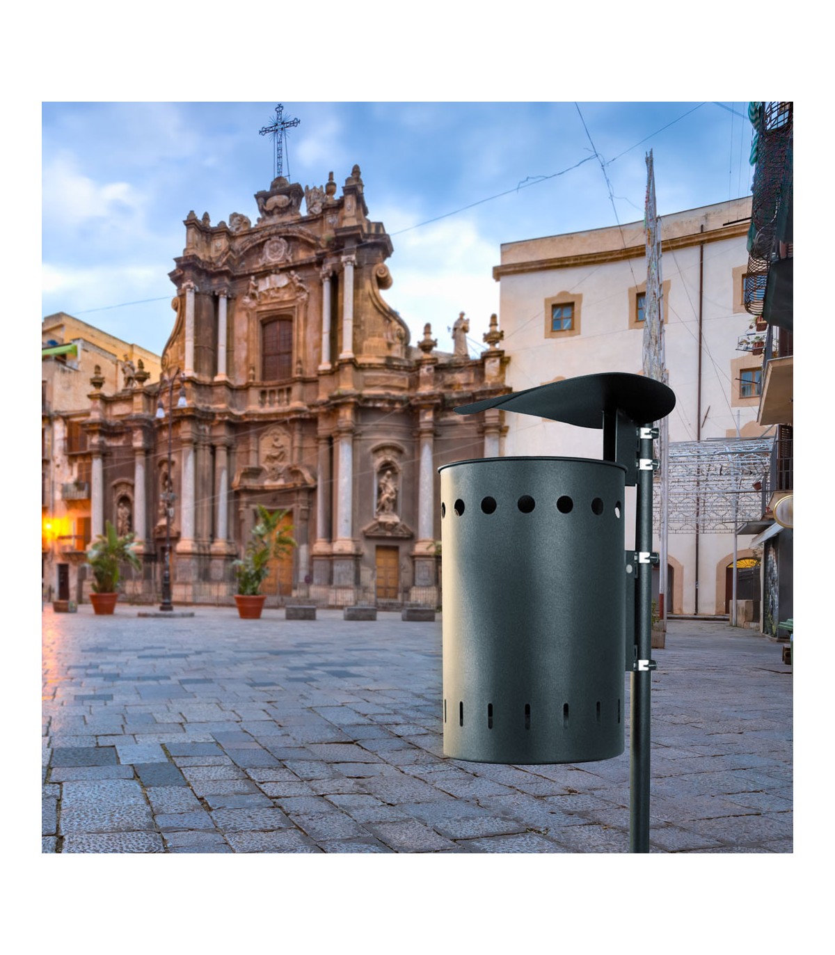 CESTINO IN METALLO PER ESTERNO BIDONE DA GIARDINO PARCO AUTOPORTANTE E COPERURA