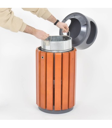 CESTINO DA ESTERNO BIDONE DA GIARDINO CON COPERURA PIOGGIA SERRATURA DOGHE LEGNO