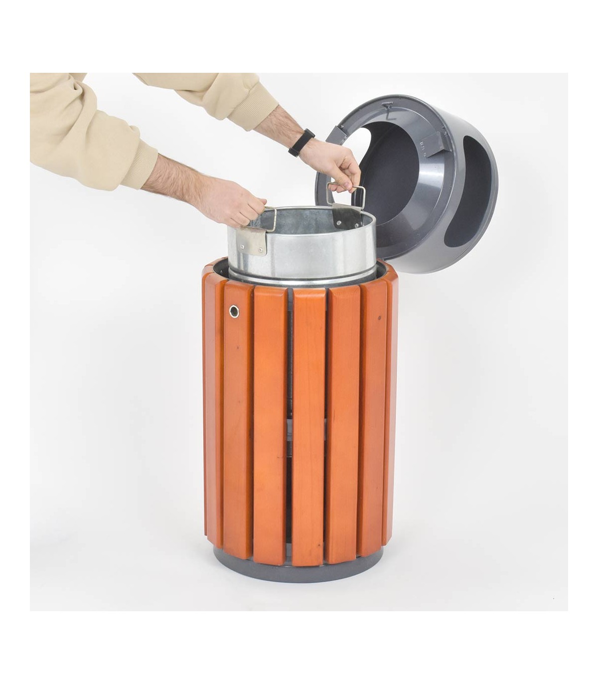 CESTINO DA ESTERNO BIDONE DA GIARDINO CON COPERURA PIOGGIA SERRATURA DOGHE LEGNO