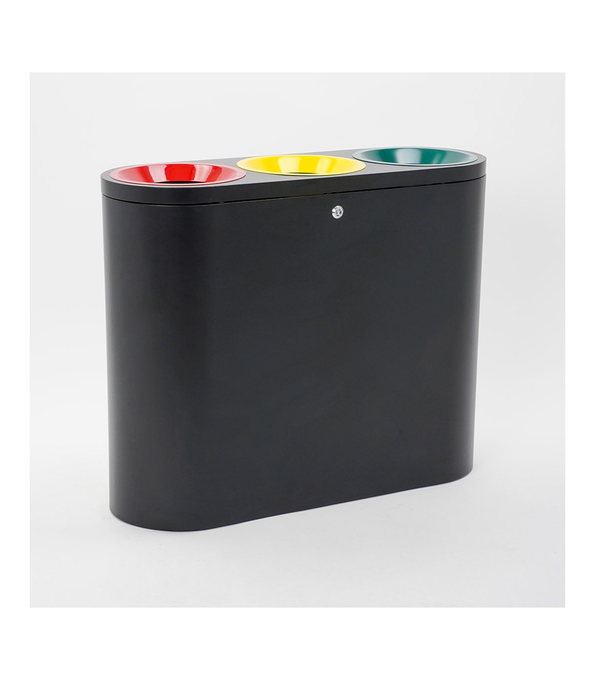 PATTUMIERA CESTINO BIDONE IN METALLO NERO RACCOLTA DIFFERENZIATA A TRE SCOMPARTI