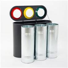 PATTUMIERA CESTINO BIDONE IN METALLO NERO RACCOLTA DIFFERENZIATA A TRE SCOMPARTI