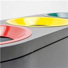 PATTUMIERA CESTINO BIDONE IN METALLO NERO RACCOLTA DIFFERENZIATA A TRE SCOMPARTI