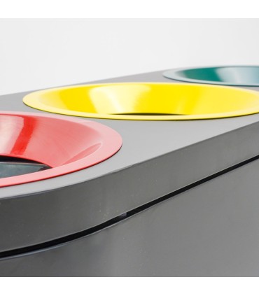 PATTUMIERA CESTINO BIDONE IN METALLO NERO RACCOLTA DIFFERENZIATA A TRE SCOMPARTI