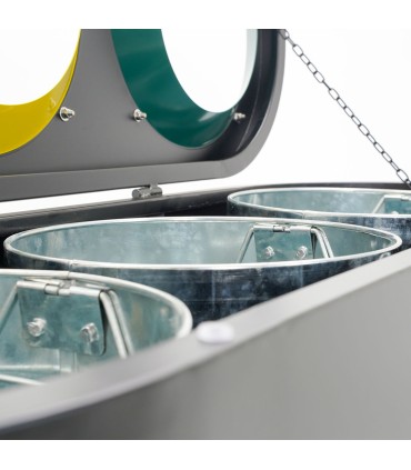 PATTUMIERA CESTINO BIDONE IN METALLO NERO RACCOLTA DIFFERENZIATA A TRE SCOMPARTI