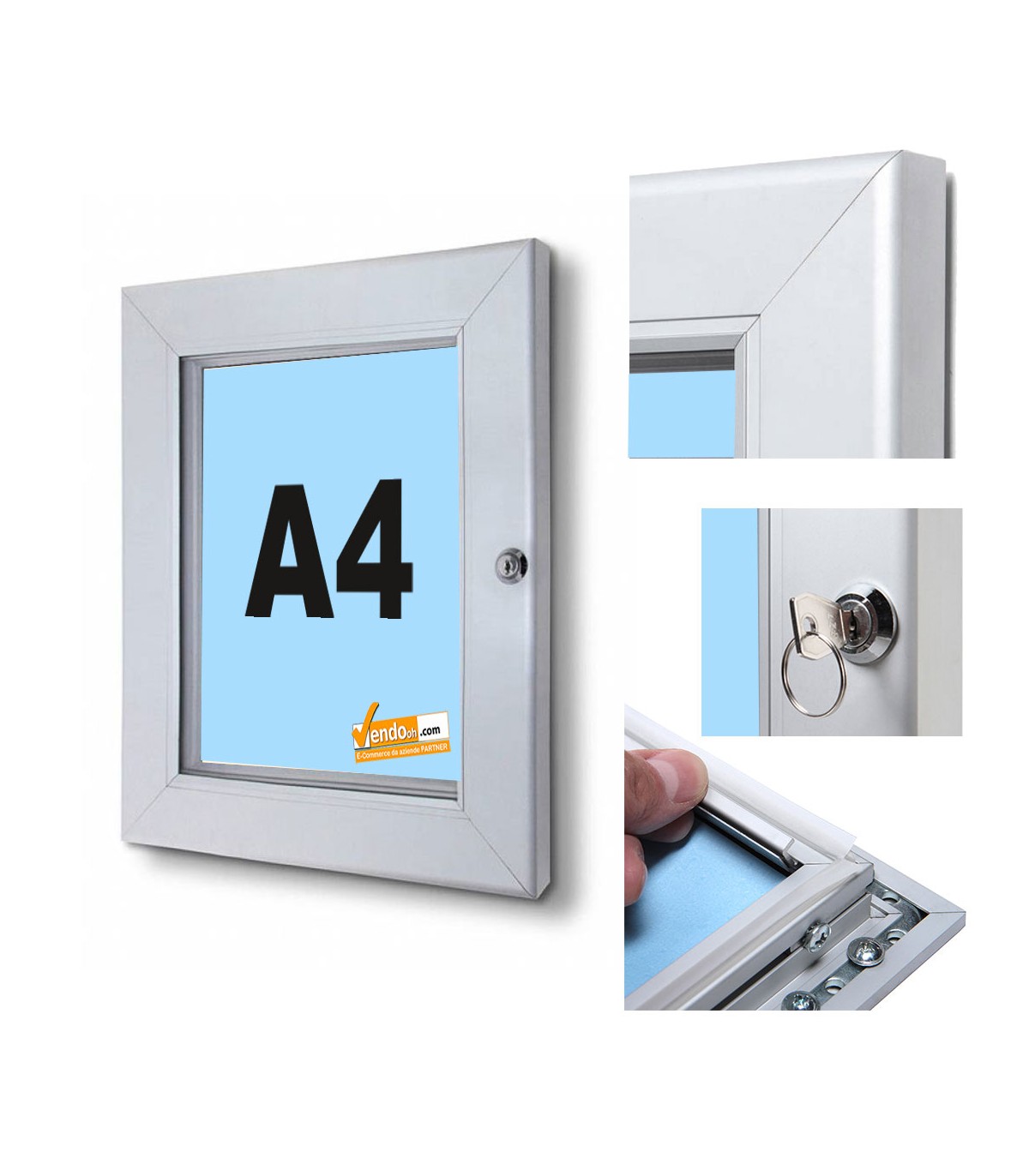 BACHECA IN ALLUMINIO PORTA POSTER A3 A4 50X70 70X100 APERTURA A LIBRO SERRATURA