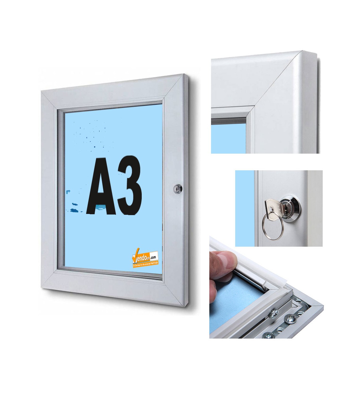 BACHECA IN ALLUMINIO PORTA POSTER A3 A4 50X70 70X100 APERTURA A LIBRO SERRATURA