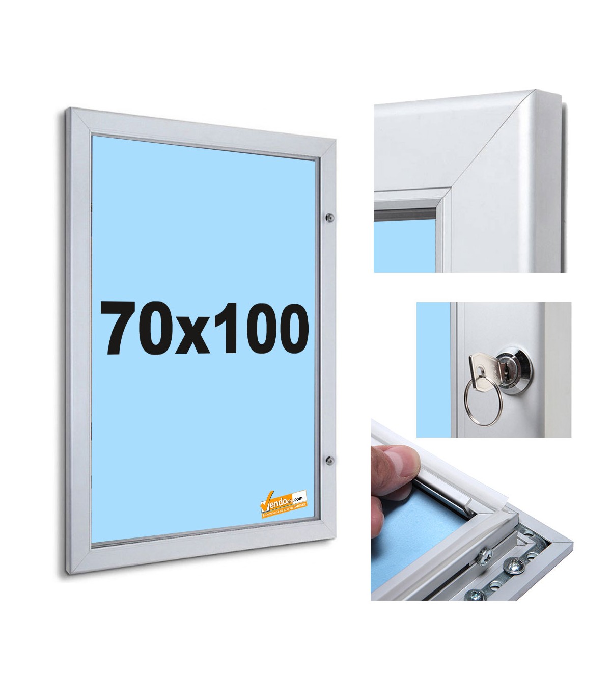 BACHECA IN ALLUMINIO PORTA POSTER A3 A4 50X70 70X100 APERTURA A LIBRO SERRATURA