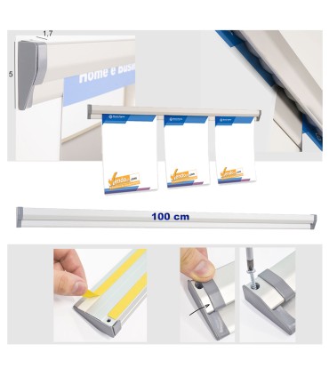 BARRA IN ALLUMINIO BINARIO DA 70 A 150 CM DA PARETE ADATTA PER ESPORRE FOGLI, AVVISI E COMUNICAZIONI IN GENERE