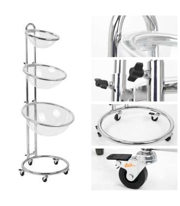 BANCARELLA MOBILE CARELLATA CON RUOTE 3 CESTONI ESPOSITORE IN METALLO DA PAVIMENTO DA TERRA TRIPLA CESTA TRASPARENTE