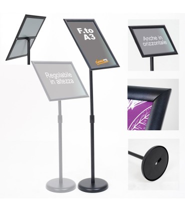 ESPOSITORE PUBBLICITARIO A LEGGIO DA PAVIMENTO CON CORNICE E BASE FORMATO A4