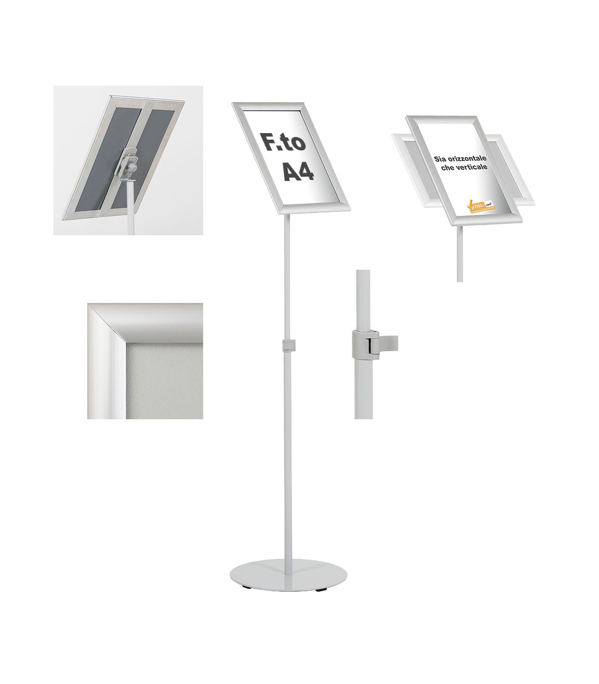 ESPOSITORE PUBBLICITARIO A LEGGIO DA PAVIMENTO CON CORNICE E BASE FORMATO A4