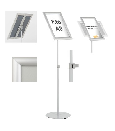 ESPOSITORE PUBBLICITARIO SILVER A LEGGIO FORMATO A3 ALLUNGABILE E ACCORCIABILE ORIENTABILE IN ORIZZONTALE E VERTICALE