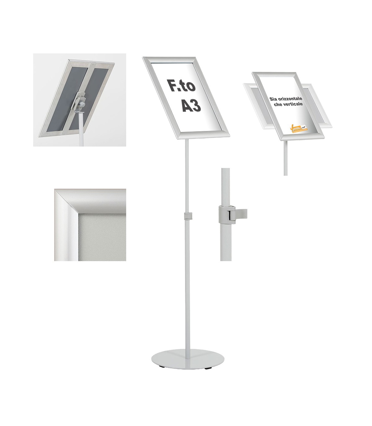 ESPOSITORE PUBBLICITARIO A LEGGIO DA PAVIMENTO CON CORNICE E BASE FORMATO A4