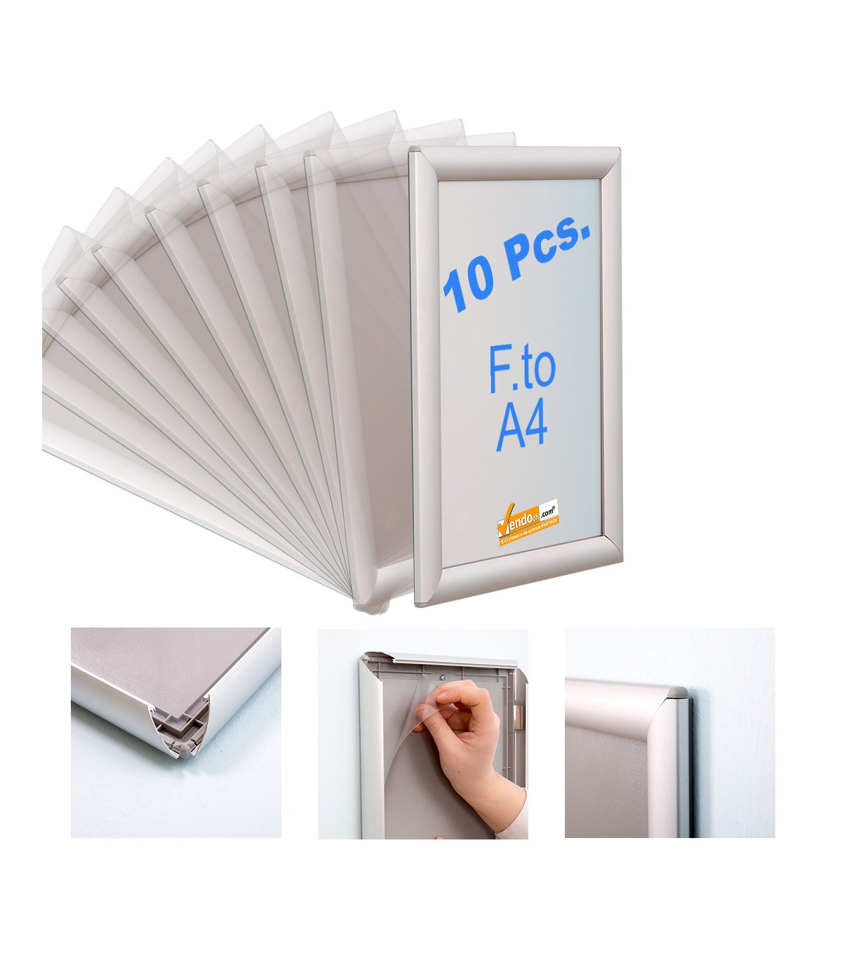 10 PZ CORNICE ESPOSITIVA IN ALLUMINIO CON CHIUSURA A SCATTO FORMATO A4 DA PARETE MURO