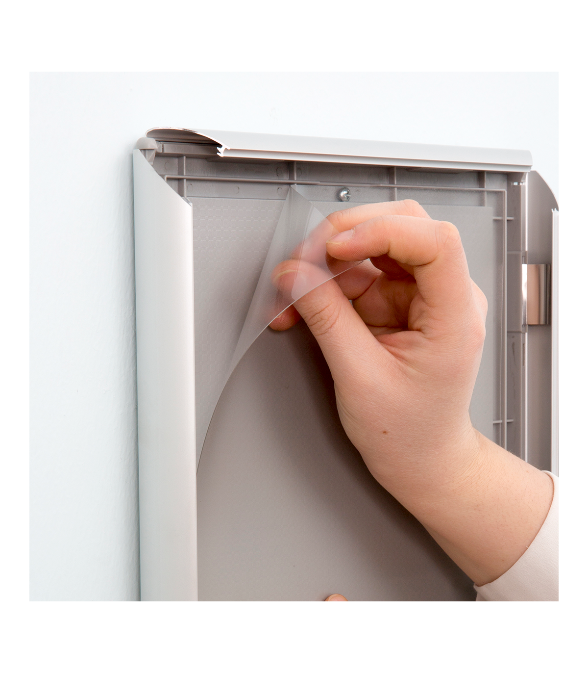 10 PZ CORNICE ESPOSITIVA IN ALLUMINIO CON CHIUSURA A SCATTO FORMATO A4 DA PARETE MURO