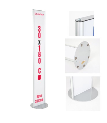 TOTEM ESPOSITORE 30X180 CM MONOFACCIALE O BIFACCIALE IN ALLUMINIO E PANNELLO FOREX INTERCAMBIABILE