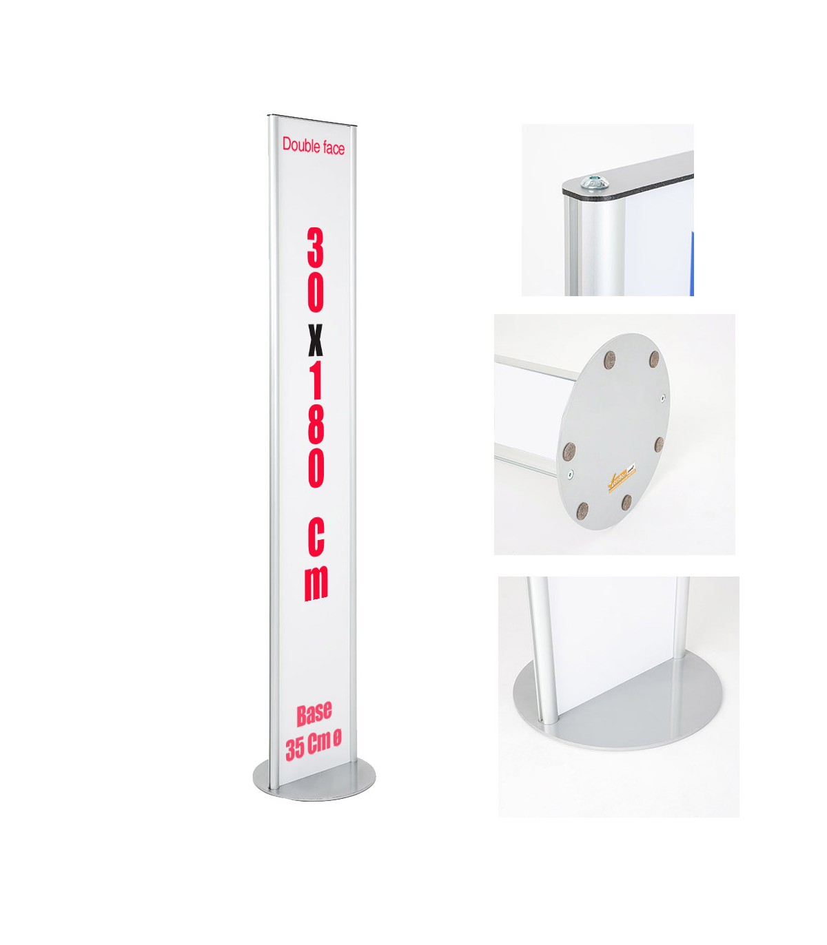 TOTEM ESPOSITORE 30X180 CM MONOFACCIALE O BIFACCIALE IN ALLUMINIO E PANNELLO FOREX INTERCAMBIABILE