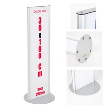 TOTEM ESPOSITORE 30X100 CM MONOFACCIALE O BIFACCIALE IN ALLUMINIO E PANNELLO FOREX INTERCAMBIABILE