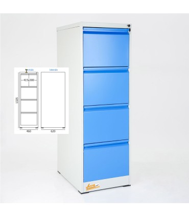 CLASSIFICATORI PER DOCUMENTI IN METALLO 46X132X62  4 CASSETTI CON SERRATURA YALE GRIGIO BLU ARANCIONE