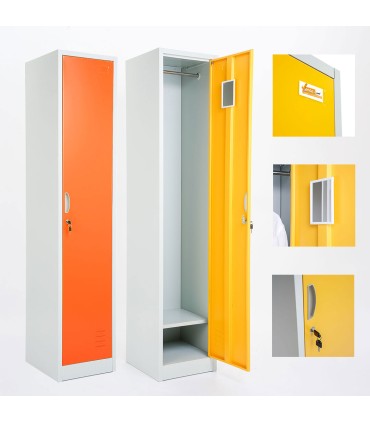 ARMADIETTI SPOGLIATOIO IN METALLO 38X180X42 - 1 ANTA FINITURE GRIGIO BLU ARANCIONE GIALLO VERDE