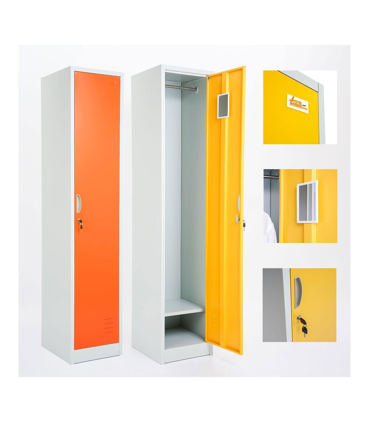 ARMADIETTI SPOGLIATOIO IN METALLO 38X180X42 - 1 ANTA FINITURE GRIGIO BLU ARANCIONE GIALLO VERDE