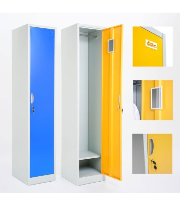 ARMADIETTI SPOGLIATOIO IN METALLO 38X180X42 - 1 ANTA FINITURE GRIGIO BLU ARANCIONE GIALLO VERDE