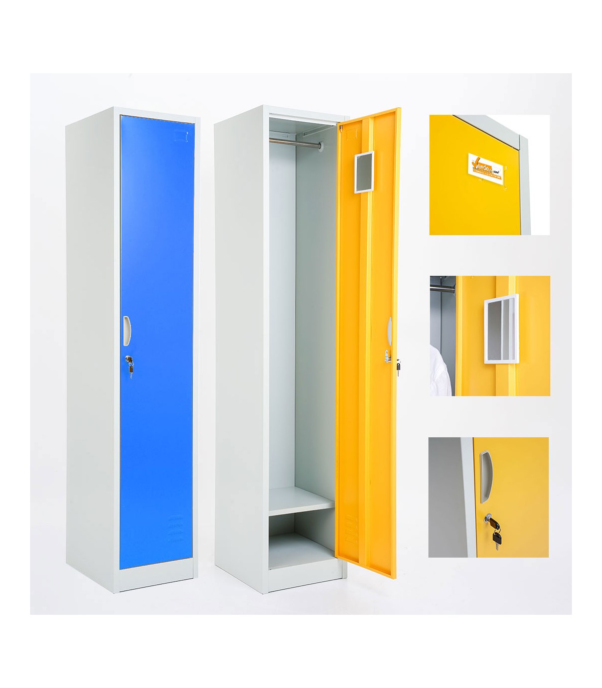 ARMADIETTI SPOGLIATOIO IN METALLO 38X180X42 - 1 ANTA FINITURE GRIGIO BLU ARANCIONE GIALLO VERDE