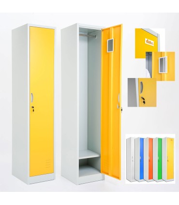 ARMADIETTI SPOGLIATOIO IN METALLO 38X180X42 - 1 ANTA FINITURE GRIGIO BLU ARANCIONE GIALLO VERDE