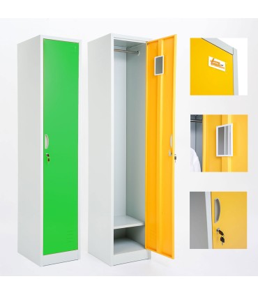 ARMADIETTI SPOGLIATOIO IN METALLO 38X180X42 - 1 ANTA FINITURE GRIGIO BLU ARANCIONE GIALLO VERDE