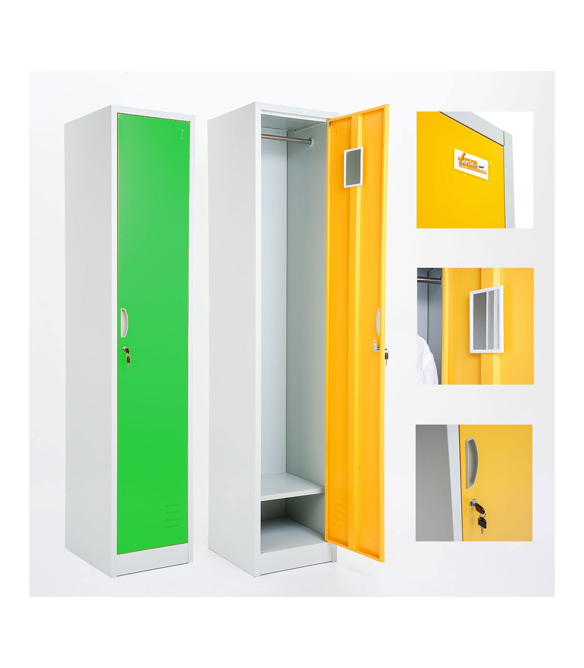 ARMADIETTI SPOGLIATOIO IN METALLO 38X180X42 - 1 ANTA FINITURE GRIGIO BLU ARANCIONE GIALLO VERDE