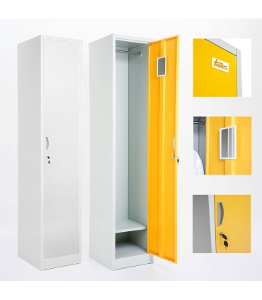 ARMADIETTI SPOGLIATOIO IN METALLO 38X180X42 - 1 ANTA FINITURE GRIGIO BLU ARANCIONE GIALLO VERDE