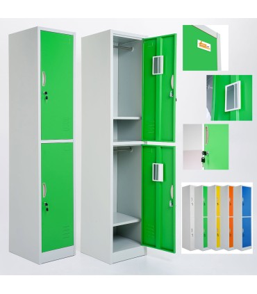 ARMADIETTI SPOGLIATOIO IN METALLO 38X180X42 - 2 ANTE SOVRAPPOSTE GRIGIO BLU ARANCIONE GIALLO VERDE